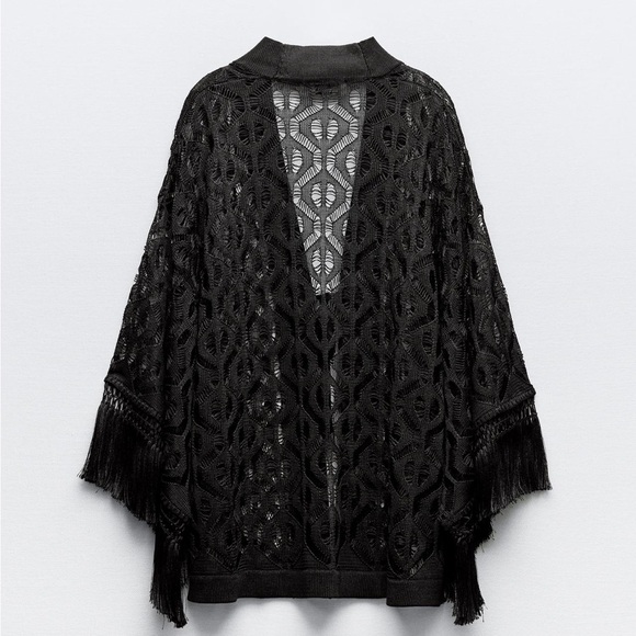 ZARA FRINGED OPEN KNIT CARDIGAN - Picture 12 of 15